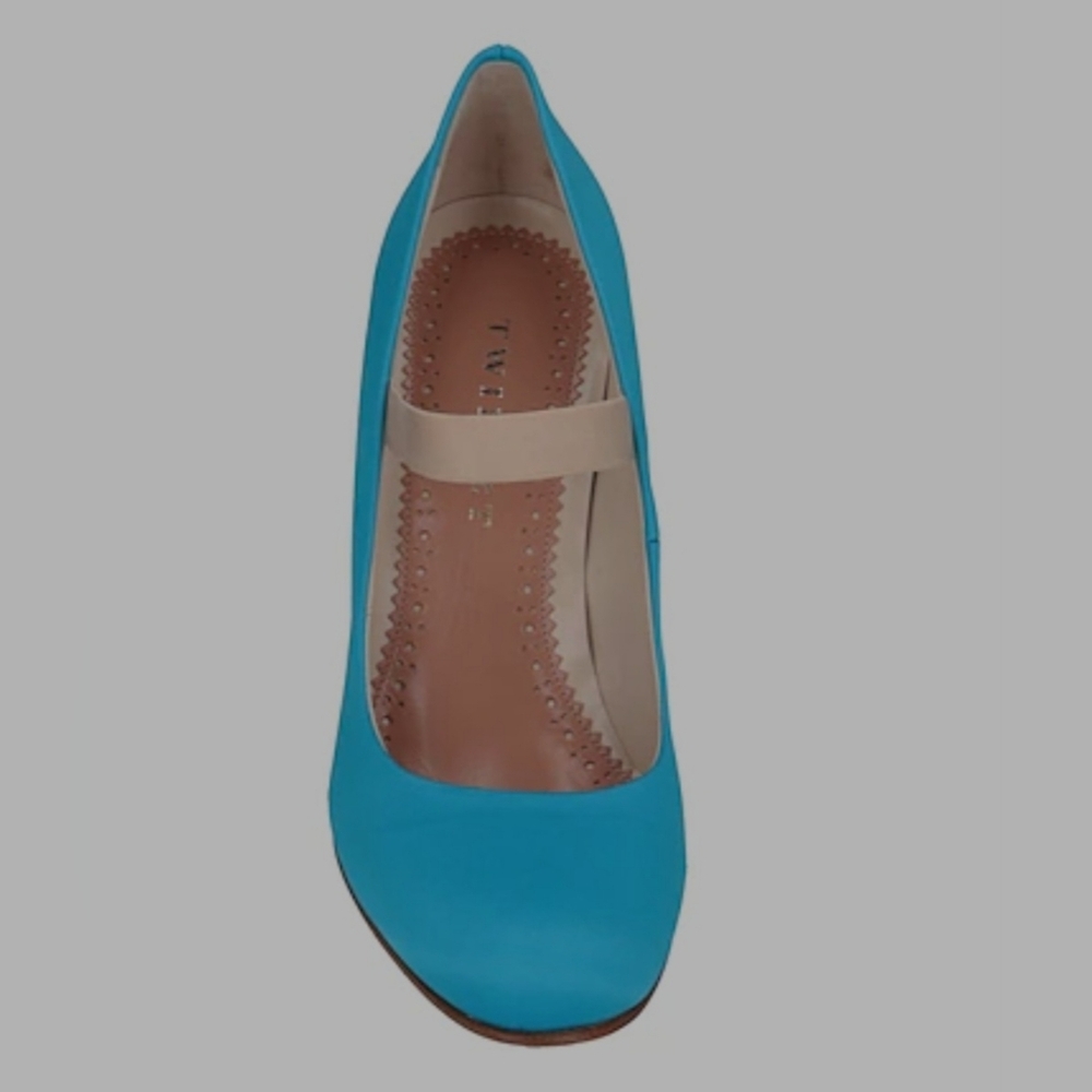 Twin-Set Blue and Light Gold Tone Strap Pump - Picture 2 of 8